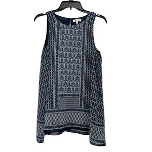 Max Studio Blue and White Geometric Tank Blouse Size Women’s M
